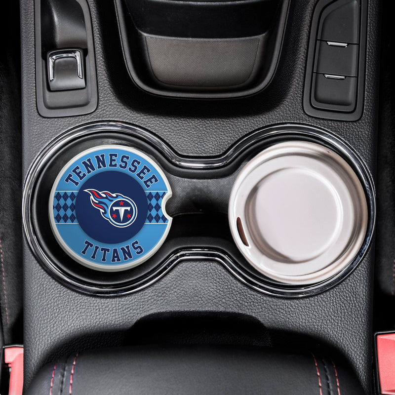 Load image into Gallery viewer, Fan Creations NFL Tennessee Titans Argyle Ceramic Car Coaster - 2 Pack
