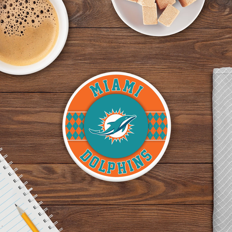 Load image into Gallery viewer, Fan Creations coaster NFL - Miami Dolphins 4 inch Ceramic Argyle Coaster
