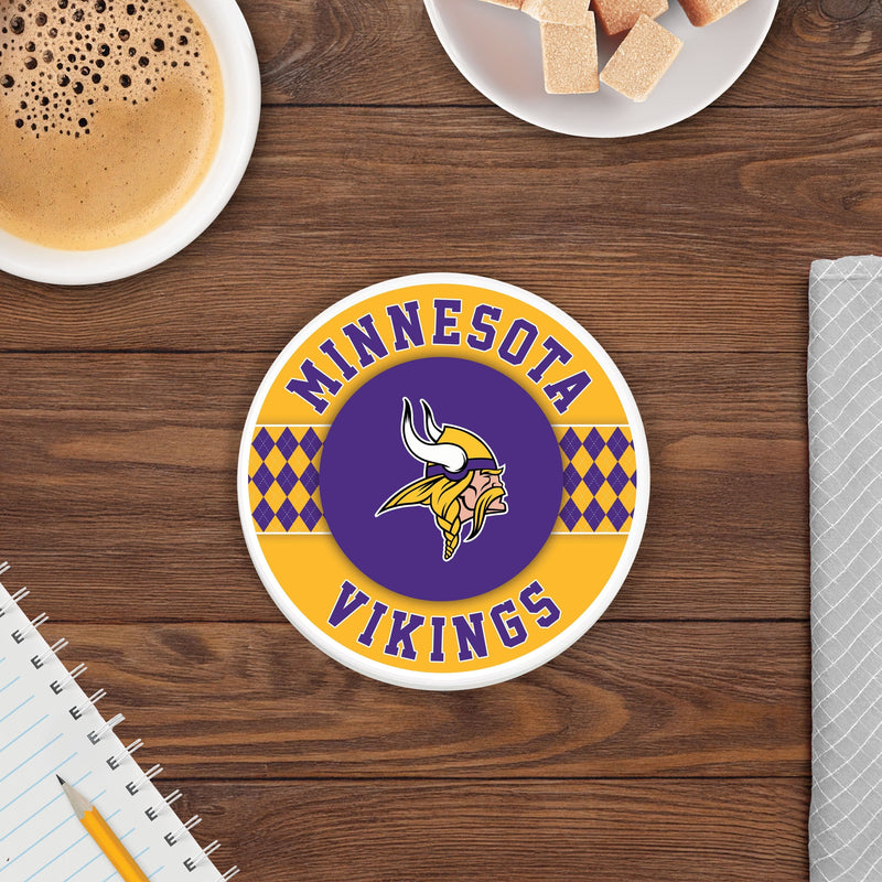 Load image into Gallery viewer, Fan Creations coaster NFL - Minnesota Vikings 4 inch Ceramic Argyle Coaster
