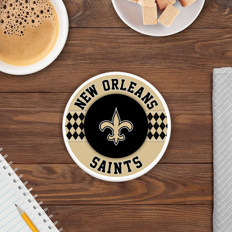 Load image into Gallery viewer, Fan Creations coaster NFL - New Orleans Saints 4 inch Ceramic Argyle Coaster
