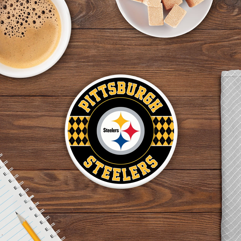 Load image into Gallery viewer, Fan Creations coaster NFL - Pittsburgh Steelers 4 inch Ceramic Argyle Coaster
