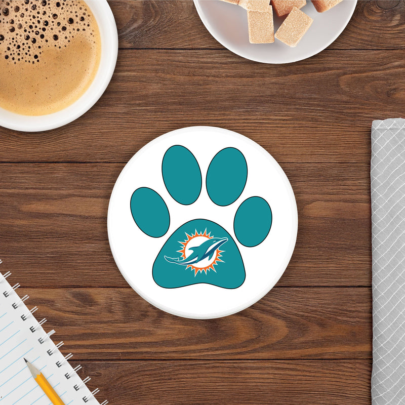 Load image into Gallery viewer, Fan Creations NFL - Miami Dolphins 4 in Round Dog Paw Coaster
