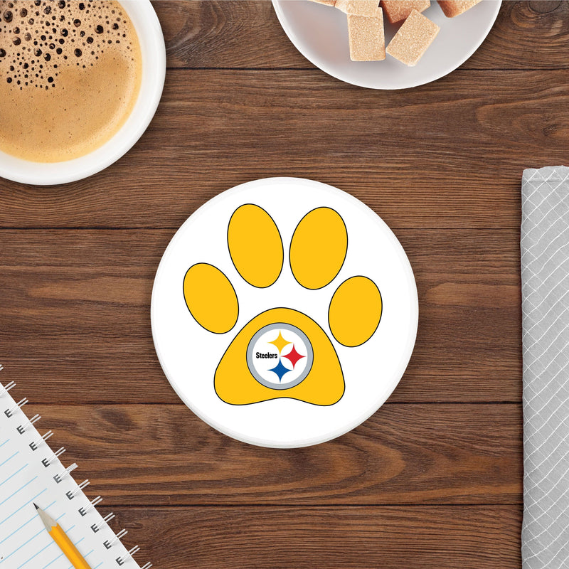 Load image into Gallery viewer, Fan Creations NFL - Pittsburgh Steelers 4 in Round Dog Paw Coaster
