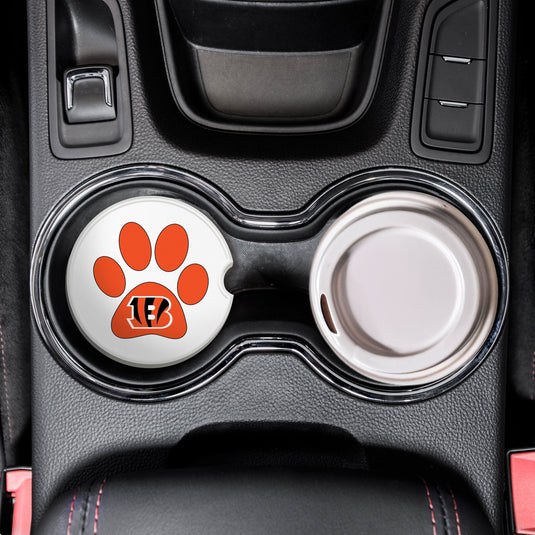Fan Creations NFL Cincinnati Bengals -Themed Ceramic Car Coaster – 2.5" Paw Print Design - 2 Pack