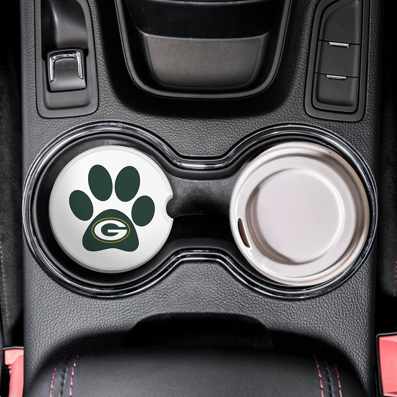 Load image into Gallery viewer, Fan Creations NFL GreenBay Packers -Themed Ceramic Car Coaster – 2.5" Paw Print Design - 2 Pack

