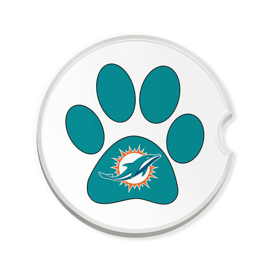 Fan Creations NFL Miami Dolphins -Themed Ceramic Car Coaster – 2.5" Paw Print Design - 2 Pack