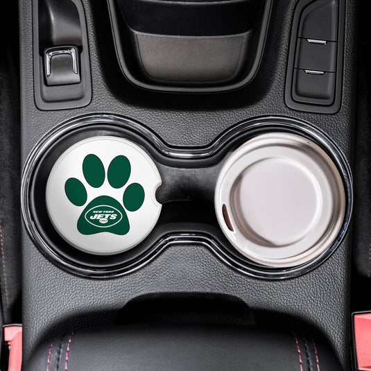 Fan Creations NFL New York Jets -Themed Ceramic Car Coaster – 2.5" Paw Print Design - 2 Pack