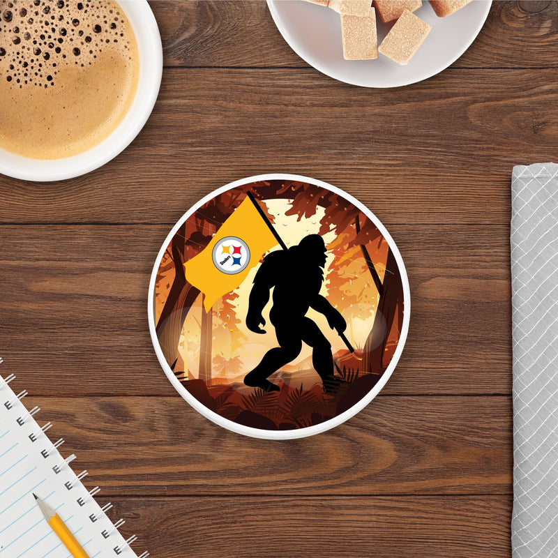 Load image into Gallery viewer, Fan Creations NFL Pittsburgh Steelers-  4 inch Ceramic Big Foot Flag Car Coaster
