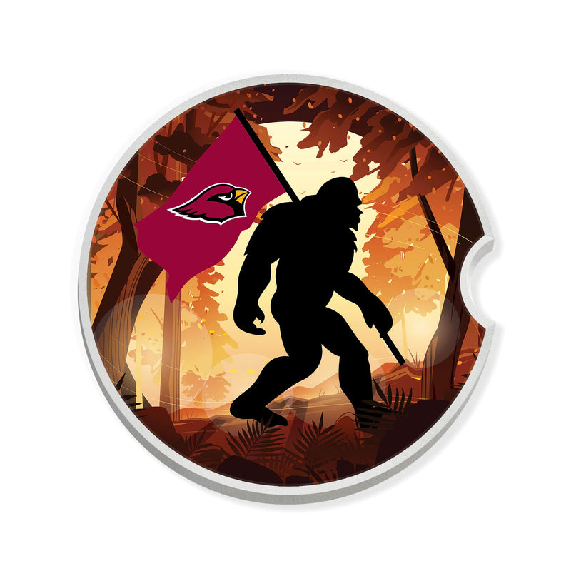 Load image into Gallery viewer, Fan Creations NFL Arizona Cardinals Themed Ceramic Car Coaster – 2.5&quot; Bigfoot Carrying Team Flag Design - 2 Pack

