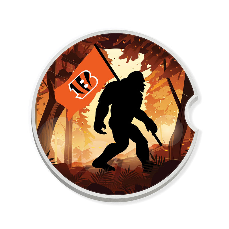 Load image into Gallery viewer, Fan Creations NFL Cincinnati Bengals Themed Ceramic Car Coaster – 2.5&quot; Bigfoot Carrying Team Flag Design - 2 Pack

