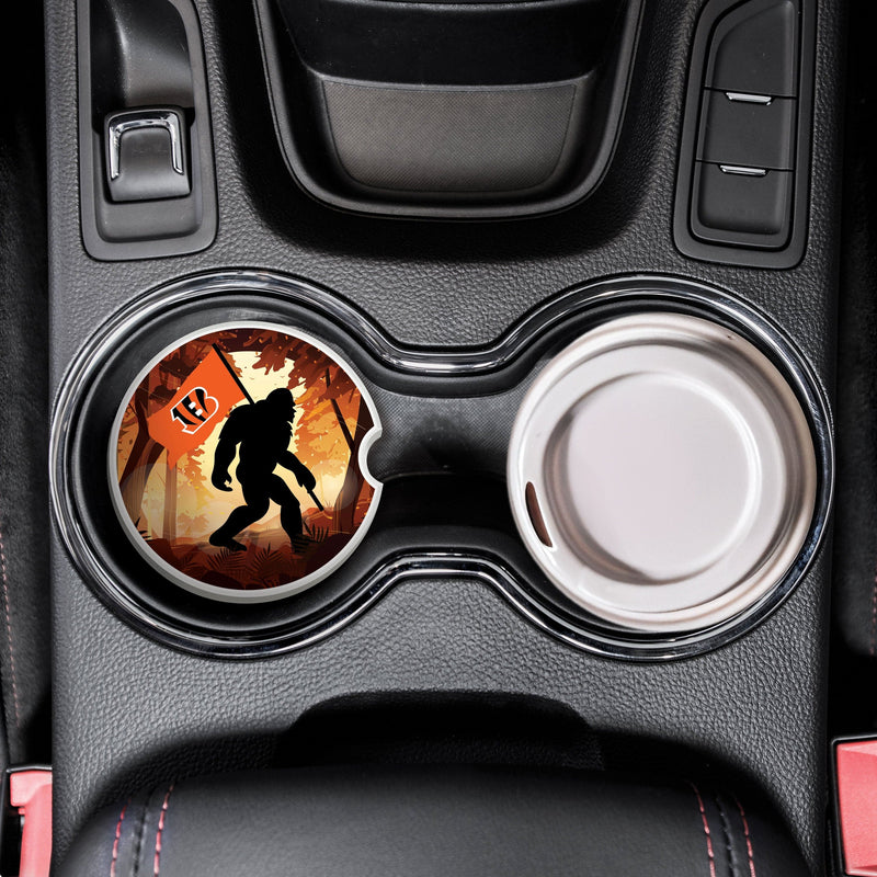 Load image into Gallery viewer, Fan Creations NFL Cincinnati Bengals Themed Ceramic Car Coaster – 2.5&quot; Bigfoot Carrying Team Flag Design - 2 Pack
