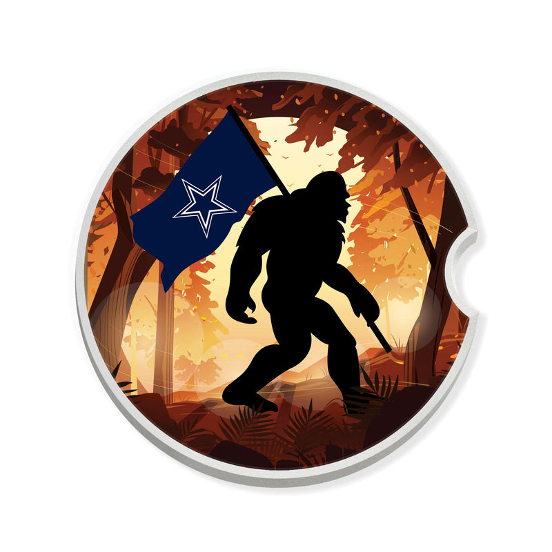 Load image into Gallery viewer, Fan Creations NFL Dallas Cowboys Themed Ceramic Car Coaster – 2.5&quot; Bigfoot Carrying Team Flag Design - 2 Pack
