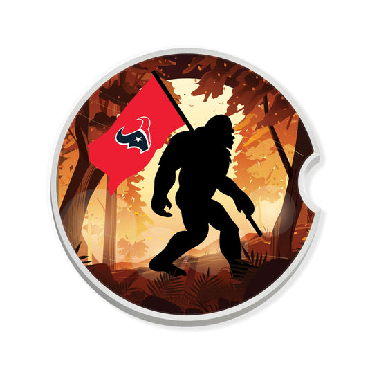 Fan Creations NFL Houston Texans Themed Ceramic Car Coaster – 2.5" Bigfoot Carrying Team Flag Design - 2 Pack