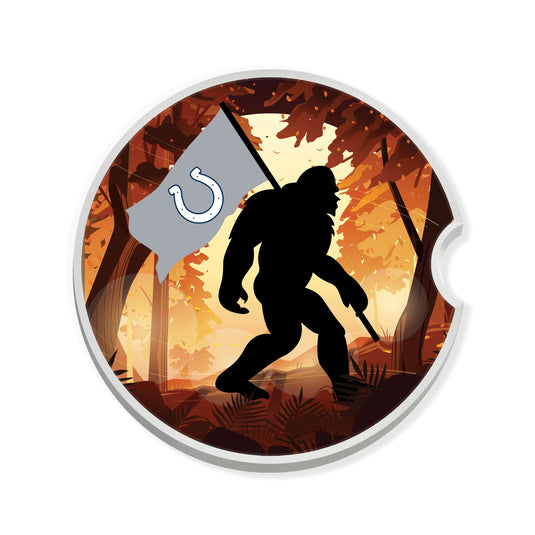 Fan Creations NFL Indianapolis Colts Themed Ceramic Car Coaster – 2.5" Bigfoot Carrying Team Flag Design - 2 Pack