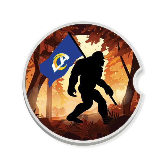 Fan Creations NFL Los Angeles Rams Themed Ceramic Car Coaster – 2.5" Bigfoot Carrying Team Flag Design - 2 Pack