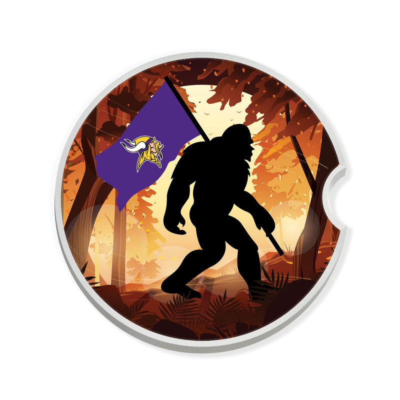 Load image into Gallery viewer, Fan Creations NFL Minnesota Vikings Themed Ceramic Car Coaster – 2.5" Bigfoot Carrying Team Flag Design - 2 Pack
