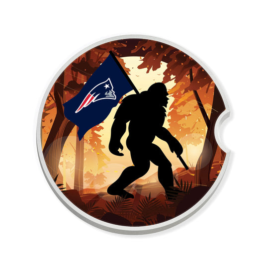 Fan Creations NFL New England Patriots Themed Ceramic Car Coaster – 2.5" Bigfoot Carrying Team Flag Design - 2 Pack