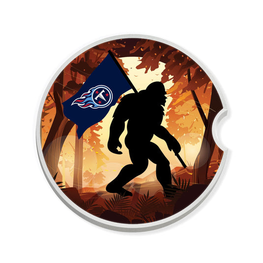 Fan Creations NFL Tennessee Titans Themed Ceramic Car Coaster – 2.5" Bigfoot Carrying Team Flag Design - 2 Pack