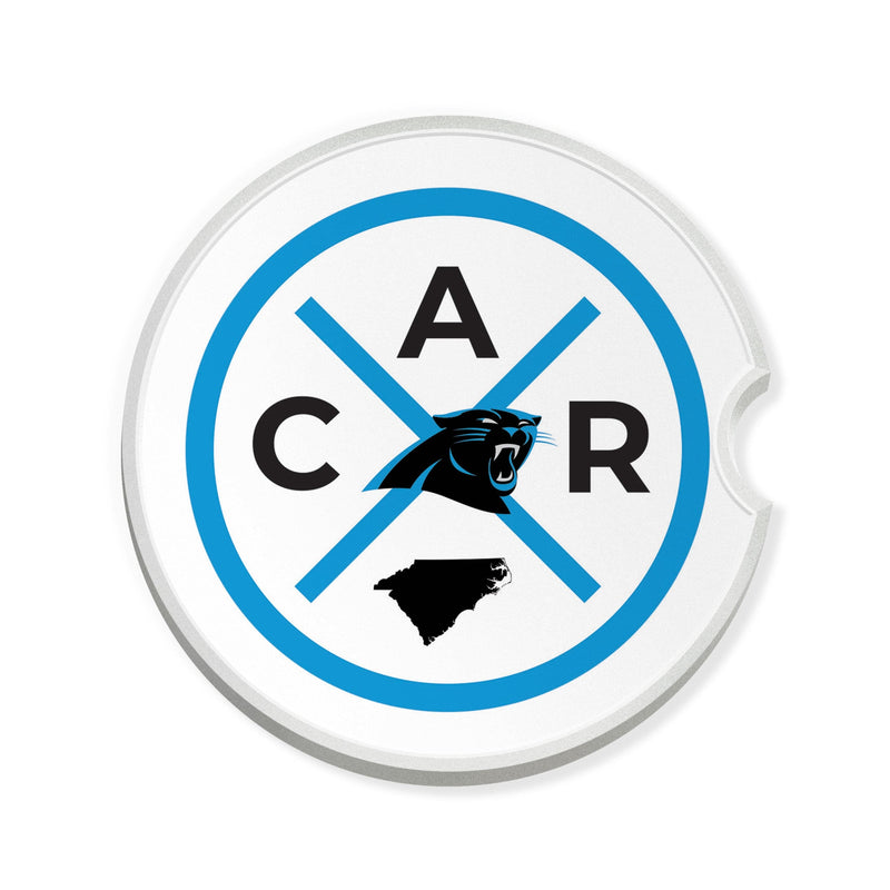 Load image into Gallery viewer, Fan Creations NFL Carolina Panthers-Ceramic Car Coaster – Railroad Crossing Sign Design - 2 pack
