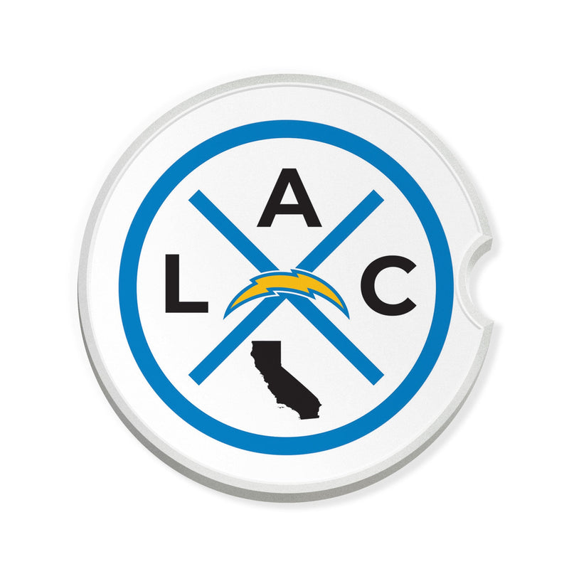 Load image into Gallery viewer, Fan Creations NFL Los Angeles Chargers-Ceramic Car Coaster – Railroad Crossing Sign Design - 2 pack
