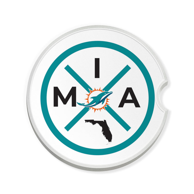 Load image into Gallery viewer, Fan Creations NFL Miami Dolphins-Ceramic Car Coaster – Railroad Crossing Sign Design - 2 pack
