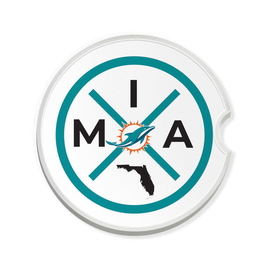 Fan Creations NFL Miami Dolphins-Ceramic Car Coaster – Railroad Crossing Sign Design - 2 pack