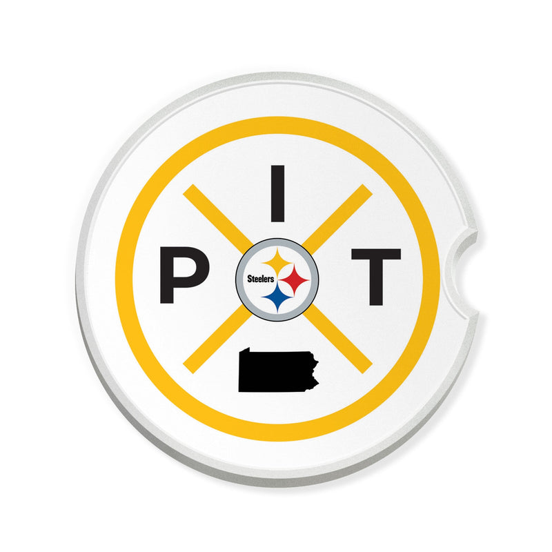 Load image into Gallery viewer, Fan Creations NFL Pittsburgh Steelers-Ceramic Car Coaster – Railroad Crossing Sign Design - 2 pack
