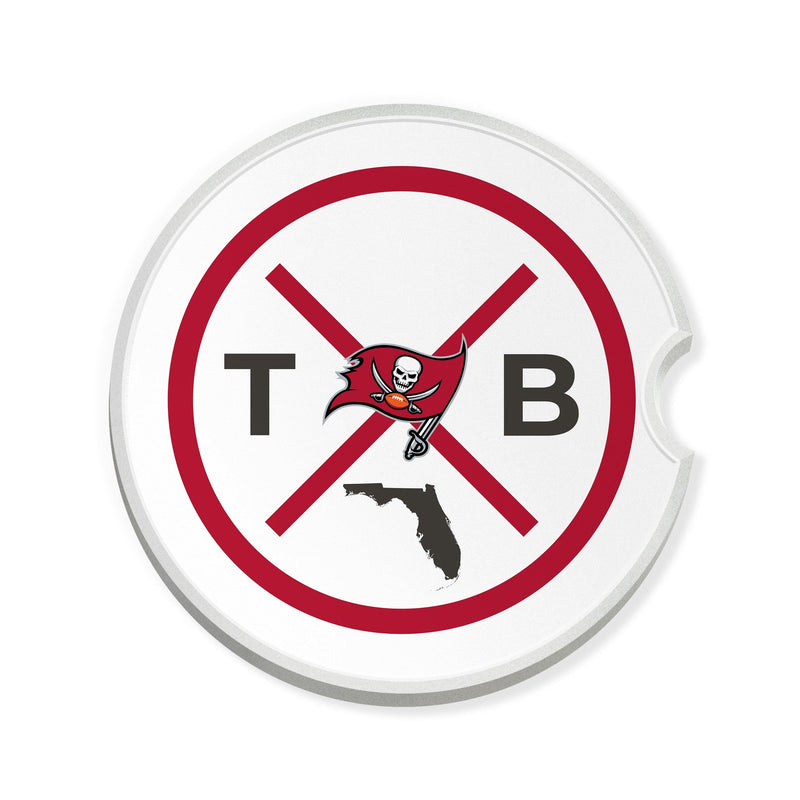 Load image into Gallery viewer, Fan Creations NFL Tampa Bay Buccaneers-Ceramic Car Coaster – Railroad Crossing Sign Design - 2 pack
