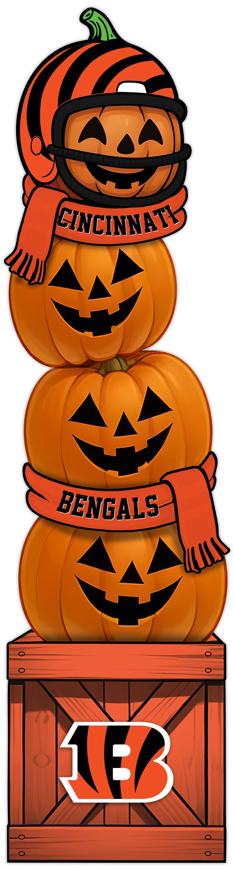 Load image into Gallery viewer, Fan Creations 46 inch NFL Cincinnati Bengals Stacked Pumpkin Leaner - Scarf
