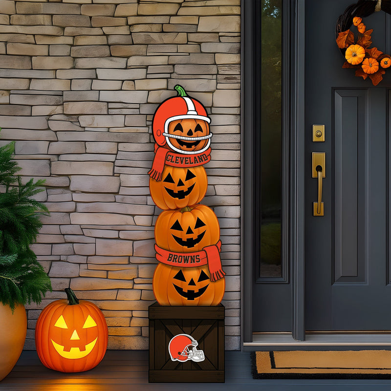 Load image into Gallery viewer, Fan Creations 46 inch NFL Cleveland Browns Stacked Pumpkin Leaner - Scarf

