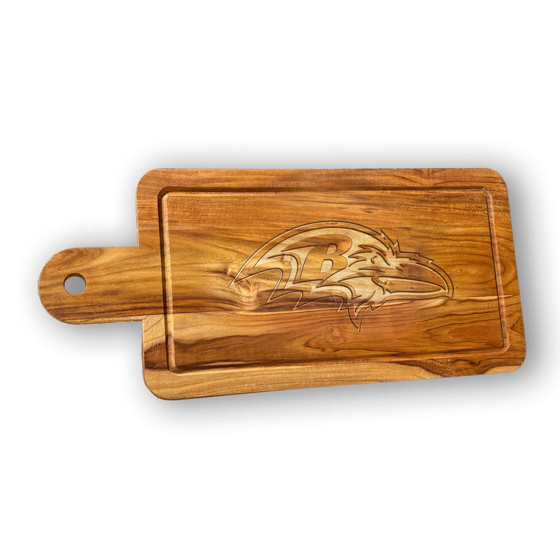 Load image into Gallery viewer, Fan Creations NFL Baltimore Ravens Solid Teak Rectangular Cheese Board
