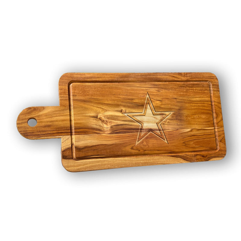 Load image into Gallery viewer, Fan Creations NFL Dallas Cowboys Solid Teak Rectangular Cheese Board
