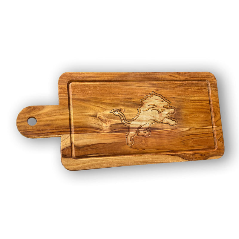 Load image into Gallery viewer, Fan Creations NFL Detroit Lions Solid Teak Rectangular Cheese Board
