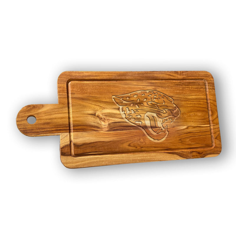 Load image into Gallery viewer, Fan Creations NFL Jacksonville Jaguars Solid Teak Rectangular Cheese Board
