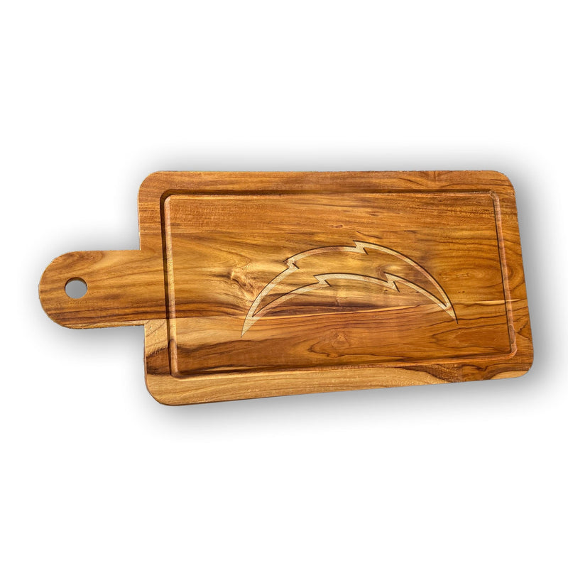 Load image into Gallery viewer, Fan Creations NFL Los Angeles Chargers Solid Teak Rectangular Cheese Board

