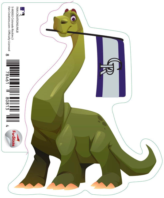 Fan Creations Decal Colorado Rockies 3in Decal Brachiosaurus Green Dinosaur with Flag