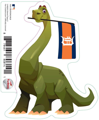 Fan Creations Decal Detroit Tigers 3in Decal Brachiosaurus Green Dinosaur with Flag