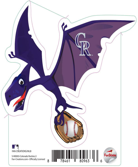 Fan Creations Decal Colorado Rockies 3in Decal Pterodactyl Blue Dinosaur with Baseball