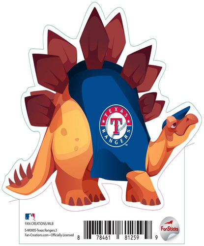 Fan Creations Decal Texas Rangers 3in Decal Stegosaurus Orange Dinosaur with Team Shirt