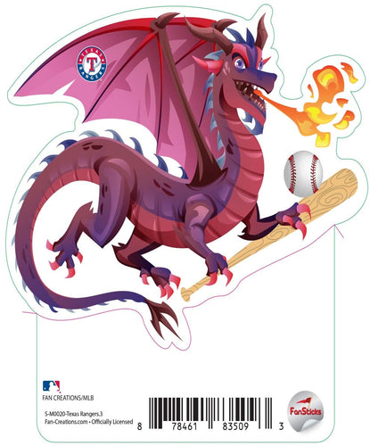 Fan Creations Decal Texas Rangers 3in Decal Dragon with Baseball