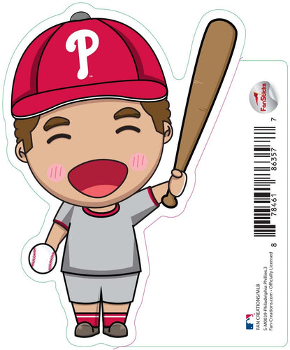 Fan Creations Decal Philadelphia Phillies 3in decal Anime Baseball Player - Holding Baseball and Bat