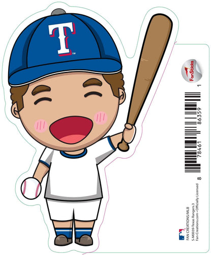 Fan Creations Decal Texas Rangers 3in Decal Anime Baseball Player - Holding Baseball and Bat