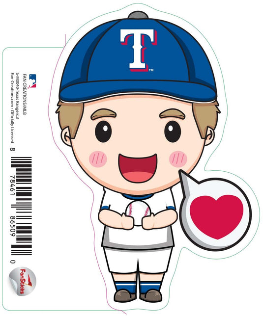 Fan Creations Decal Texas Rangers 3in Decal Anime Baseball Player - Heart Caption