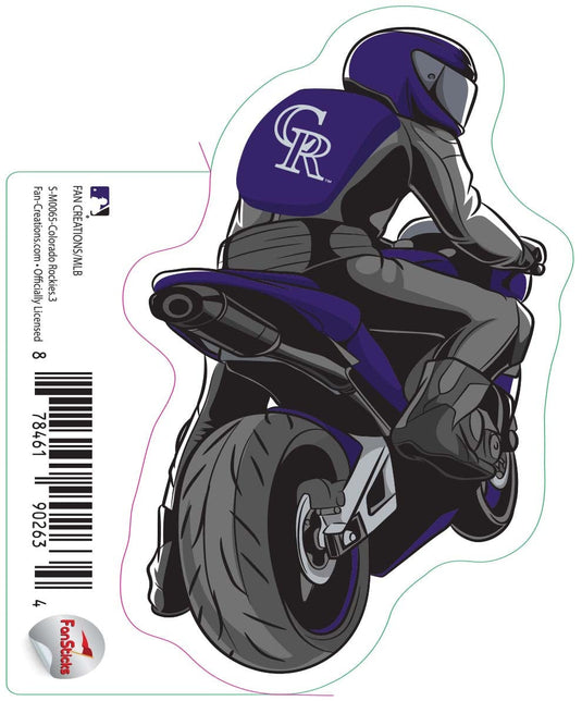 Fan Creations Decal Colorado Rockies 3in Decal Person on Motorcycle