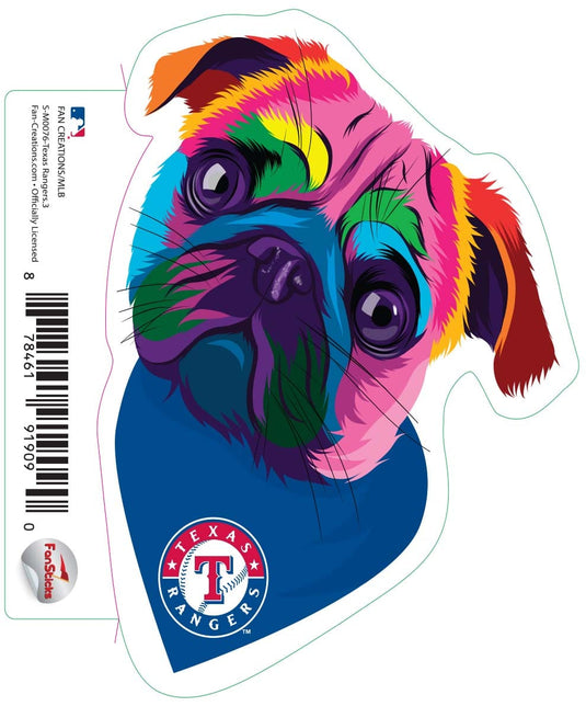 Fan Creations Decal Texas Rangers 3in Decal Rainbow Pug Bandana