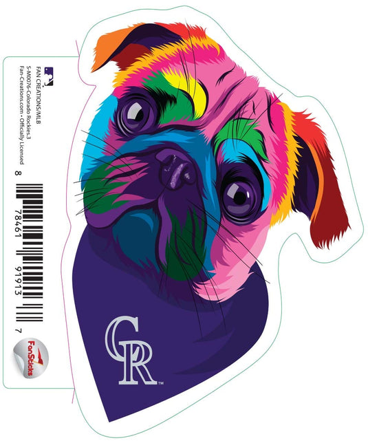 Fan Creations Decal Colorado Rockies 3in Decal Rainbow Pug Bandana