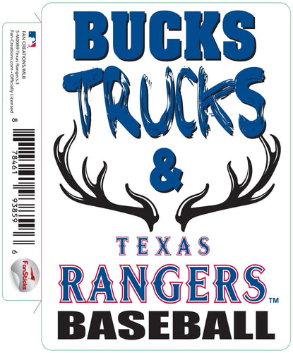 Fan Creations Decal Texas Rangers 3in Decal Bucks, Trucks & Team