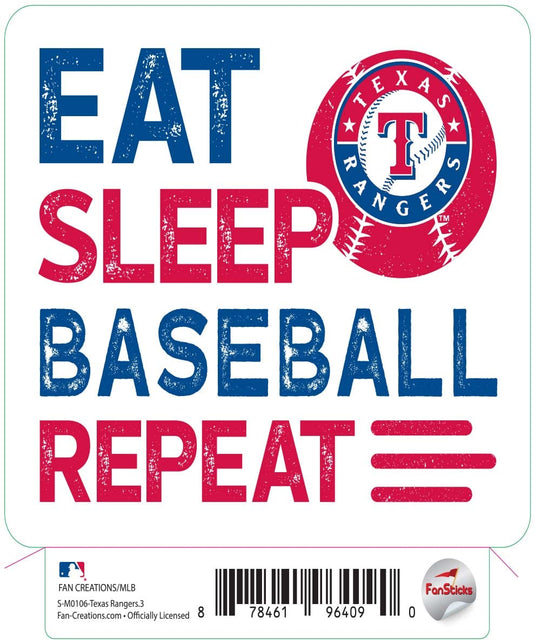 Fan Creations Decal Texas Rangers 3in Decal Eat Sleep Baseball Repeat