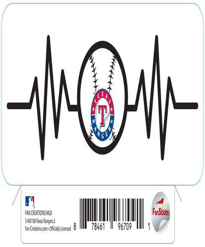 Fan Creations Decal Texas Rangers 3in Decal Heart Beat Baseball