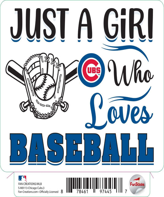 Fan Creations Decal Chicago Cubs 3in Decal - Just a Girl Loves Baseball